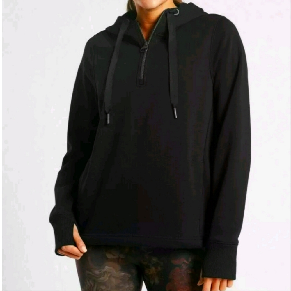 Athleta Black Half-Zip Hoodie Sweatshirt
